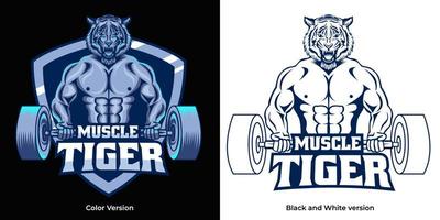 design de logotipo de mascote de fitness de tigre muscular vetor