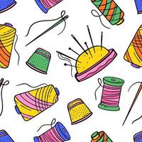 costura de bordado padrão tricô doodle multicolorido na ilustração vetorial de fundo branco no estilo doodle vetor