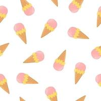 padrão sem emenda de sorvete. cone de waffle com bolas de sorvete. fundo para pôster, impressão, cartões, papel de embrulho, decoração de roupas e sorveteria. vetor