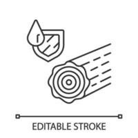 ícone linear de madeira à prova d'água. tronco resistente à água. material de construção à prova de intempéries. madeira impermeabilizante. ilustração de linha fina. símbolo de contorno. desenho de contorno isolado de vetor. traço editável vetor