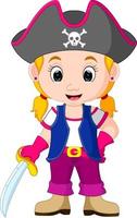 desenhos animados de pirata de menina para crianças vetor