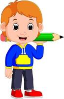menino segurando um lápis grande vetor