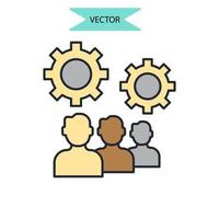 ícones de trabalho em equipe simbolizam elementos vetoriais para infográfico web vetor