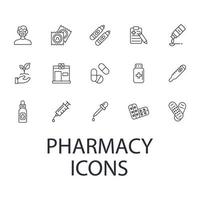 conjunto de ícones de farmácia. elementos do vetor de símbolo de pacote de farmácia para web infográfico