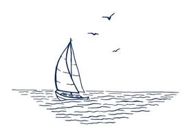 veleiro, mar, gaivotas. mão desenhada ilustração convertida em vetor. vetor