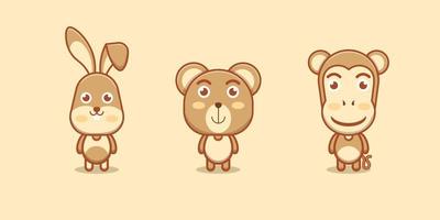 urso coelho kawaii e personagem animal macaco vetor
