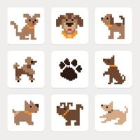 Conjunto de vetores de ícones de cães de pixel