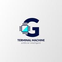 logotipo do circuito letra g. máquina terminal para tecnologia, gadget, inteligência artificial vetor