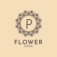letra p decoração de círculo de flores para spa, salão, hotel, florista, marca feminina vetor