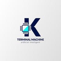logotipo do circuito da letra k. máquina terminal para tecnologia, gadget, inteligência artificial vetor