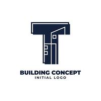 letra t com design de logotipo de vetor inicial de objeto de construção adequado para negócios imobiliários e imobiliários