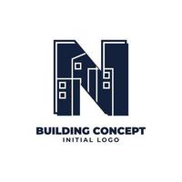 letra n com design de logotipo de vetor inicial de objeto de construção adequado para negócios imobiliários e imobiliários