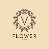 letra v decoração de círculo de flores para spa, salão, hotel, florista, marca feminina vetor