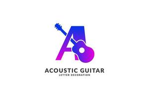 letra isolada um vetor de cores na moda de decoração de violão para logotipo de identidade de músico e elemento de título de festival ou concerto