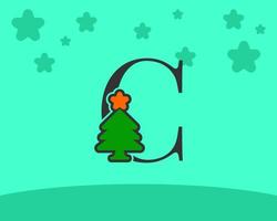 letra c desenho bonito e divertido da decoração do alfabeto da árvore de natal vetor