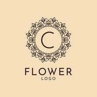 letra c decoração de círculo de flores para spa, salão, hotel, florista, marca feminina vetor