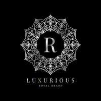 letra r modelo de logotipo de alfabeto redondo de luxo mandala vetorial para marca premium, identidade de marca pessoal, boutique, spa, casamento, vestido, maquiador e cosmético vetor