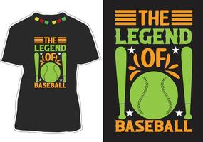 a lenda do design de camiseta de beisebol vetor