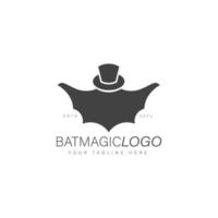 morcego com ícone de ilustração de design de logotipo de chapéu mágico vetor