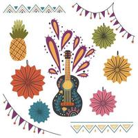 conjunto de decorações do festival mexicano círculos de origami de papel ornamento de guitarra guirlanda bandeiras vetor