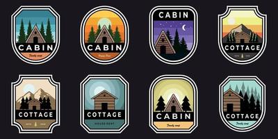 conjunto de design de ilustração de cabana de cabana de logotipo de crachá vetorial vetor