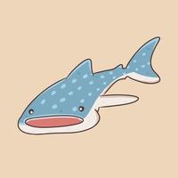 personagem de desenho animado de tubarão-baleia fofo, ilustração subaquática de animais marinhos e vetor