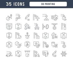 conjunto de ícones lineares de impressão 3d vetor