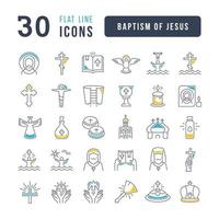 conjunto de ícones lineares do batismo de jesus