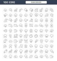 conjunto de ícones lineares de serviços em nuvem vetor