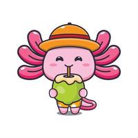 personagem de mascote de desenho animado axolotl fofo bebe coco vetor