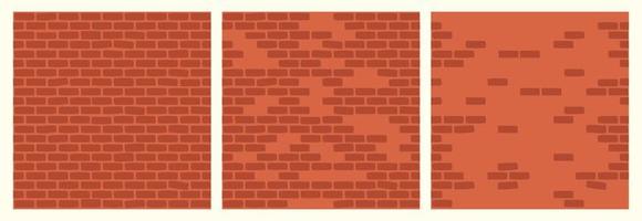 conjunto de padrões de parede de tijolos de cor vermelha. blocos de construção de construção sem costura coleção de fundo para jogo, web design, têxtil, estampas e cafés. vetor