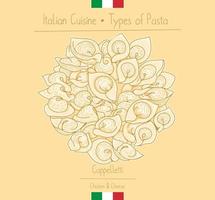 macarrão em forma de chapéu de comida italiana com recheio de queijo aka cappelletti, esboçando ilustração no estilo vintage vetor