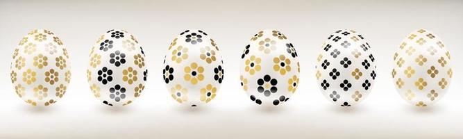 ovo de páscoa de porcelana branca com decoração floral dourada e preta vetor