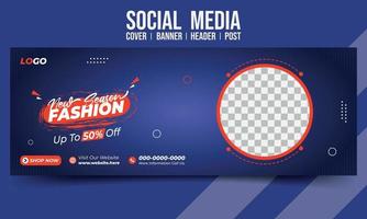 nova temporada moda super venda capa de mídia social banner cabeçalho post design de modelo de vetor