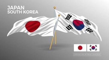 cartaz de bandeira japonesa e coreana. desenho de estilo de bandeira de país realista vetor