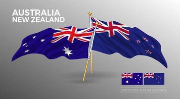 cartaz de bandeira da austrália e da nova zelândia. desenho de estilo de bandeira de país realista vetor