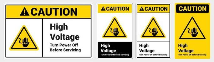 aviso de sinal de segurança. alta tensão desligue a energia antes de servir. ilustração vetorial. sinal padrão osha e ansi. eps10 vetor