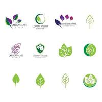 logotipos do vetor de elemento de natureza de ecologia de folha de árvore verde