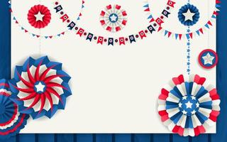 modelo patriótico com cata-ventos de papel e festões. cores vermelho, azul e branco vetor