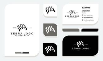 design de logotipo zebra. animal branco com design e cartão de visita de listras pretas. vetor