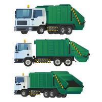 ilustração vetorial de vista frontal, lateral e traseira do caminhão de lixo vetor