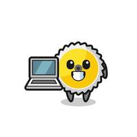 ilustração de mascote da lâmina de serra com um laptop vetor