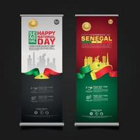 definir promoções de banner roll up modelo de plano de fundo do dia da república feliz do senegal vetor