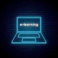 sinal de néon de e-learning. vetor