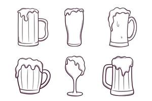 conjunto de ilustração de doodle de copos de cerveja desenhados à mão