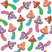 cogumelos mágicos. sem costura padrão com cogumelos psicodélicos. ilustração vetorial vibrante. arte colorida hippie dos anos 60. vetor