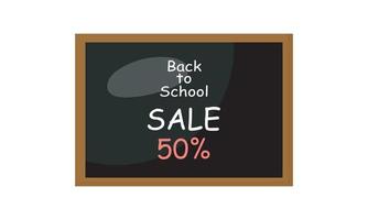 de volta ao banner de vetor de vendas da escola com texto de venda em um quadro-negro. ilustração vetorial.