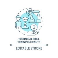 treinamento de habilidades técnicas concede ícone de conceito turquesa. incentivos para pequenas empresas idéia abstrata ilustração de linha fina. desenho de contorno isolado. traço editável. vetor