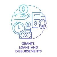 subsídios, empréstimos e desembolsos ícone de conceito gradiente azul. ajuda financeira. incentivando a ilustração de linha fina de idéia abstrata de atividade de negócios. desenho de contorno isolado. vetor