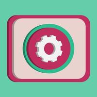 Vetor de botão de ícone de engrenagem de configuração 3d com fundo turquesa e rosa, melhor para imagens de design de propriedade, cores editáveis, ilustração vetorial popular